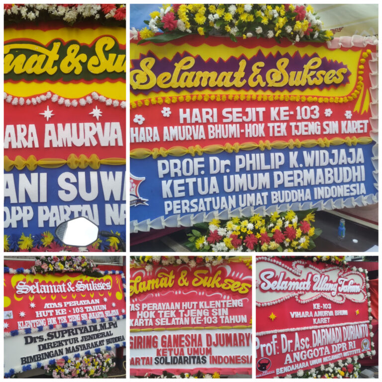 Peringati Ulang Tahun Sejit Vihara Amurva Bhumi Karet ke-103, Ucapan Selamat dan Kiriman Karangan Bunga Penuhi Area Vihara 