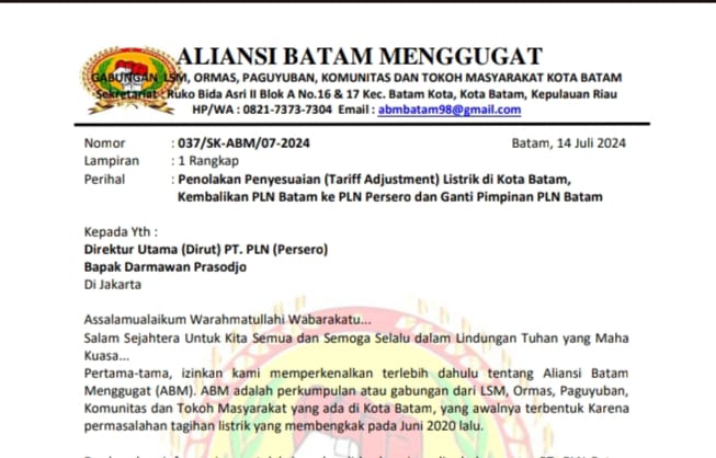 Tolak Kenaikan Listrik! ABM Minta PLN Persero Berikan Subsidi kepada Masyarakat Kota Batam