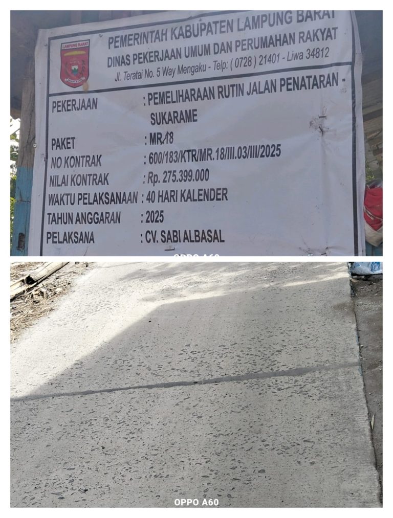 Pemeliharaan Jalan Penataran-Sukarame Baru Dibangun Sudah Rusak, Masyarakat Minta Pengujian dan Transparan